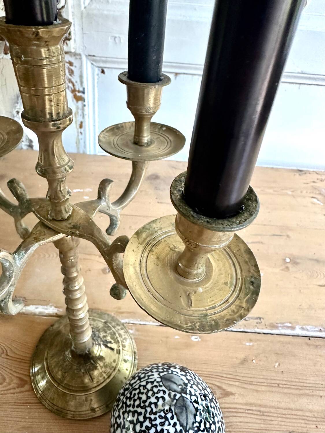 Five-branched brass candlestick