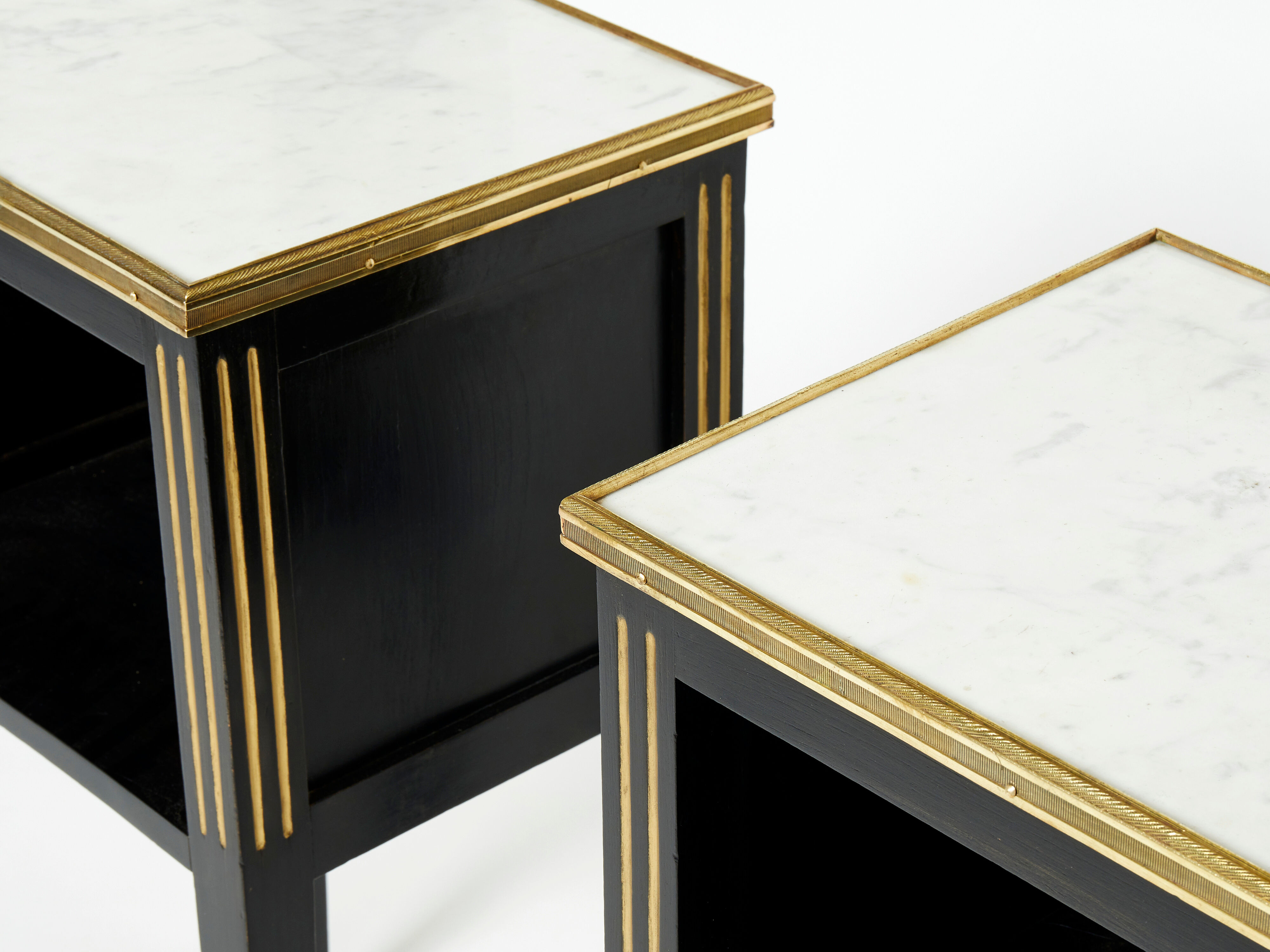 Pair of bedside tables brass brass marble House Jansen 1950