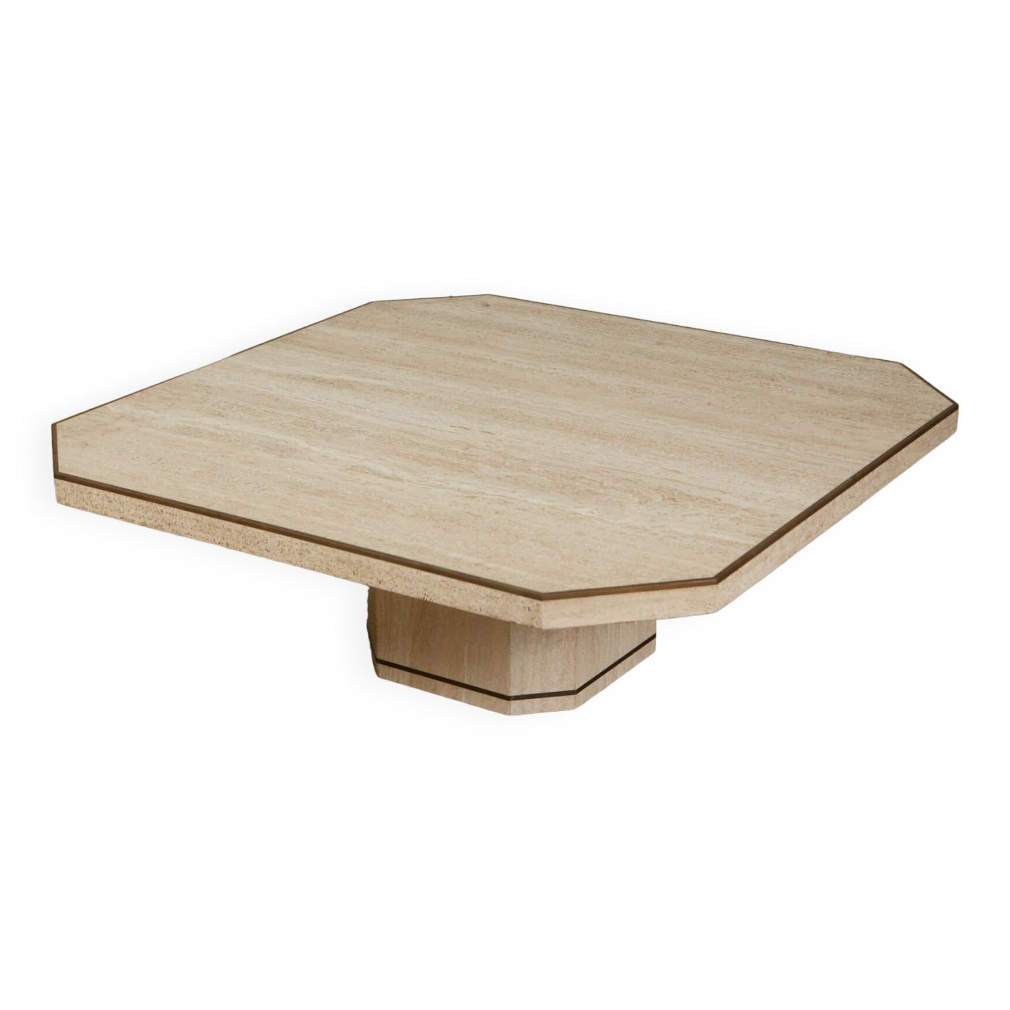 Travertine and brass coffee table