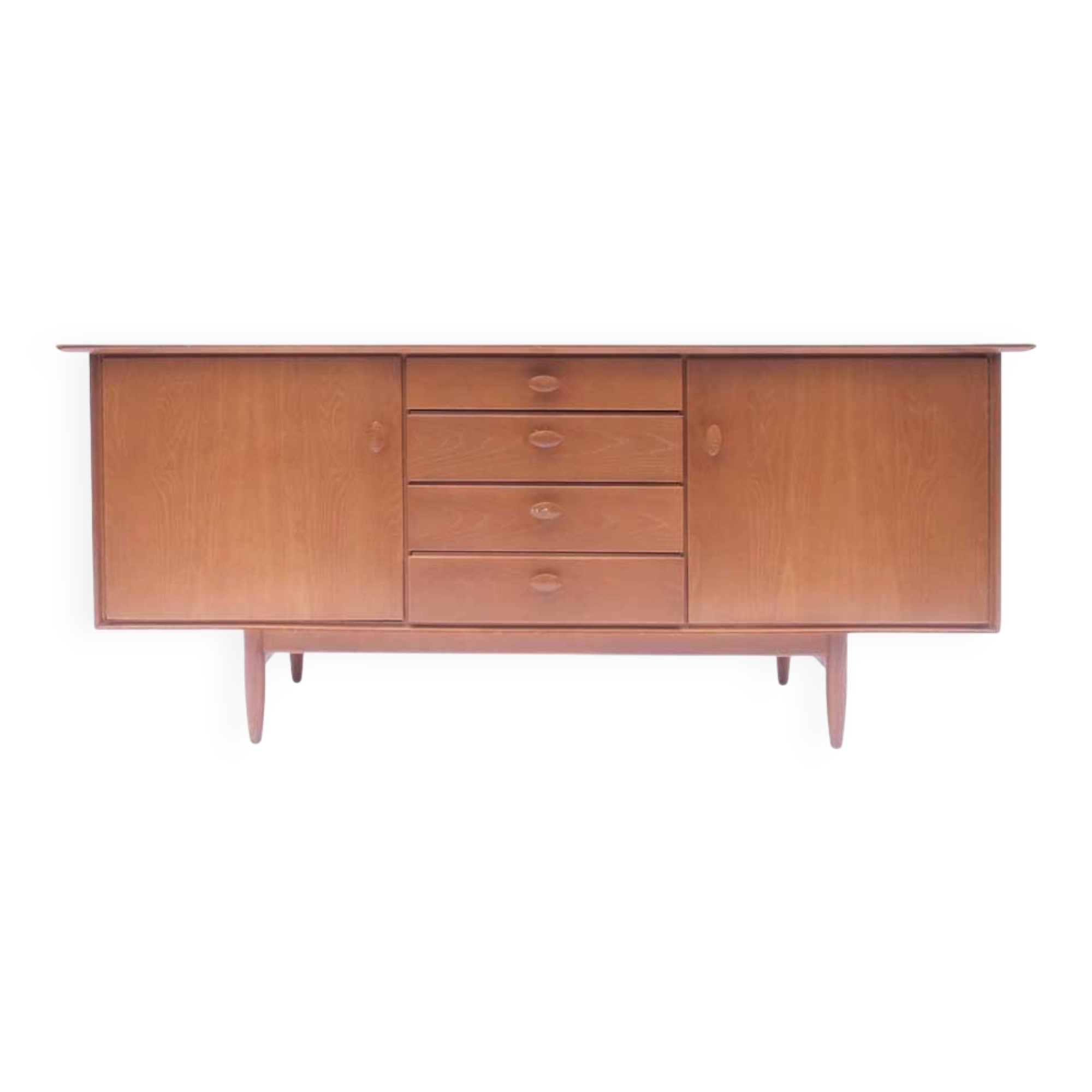Vintage Scandinavian sideboard with an overflowing top.