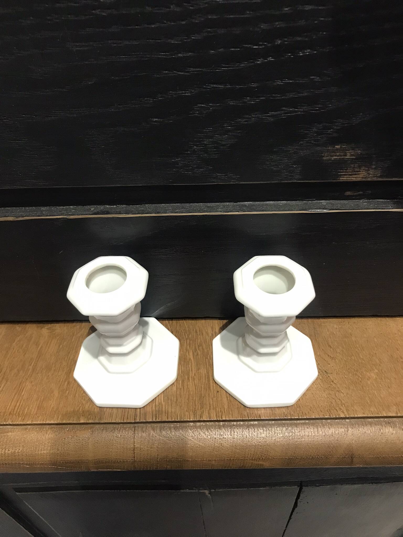 set of 2 vintage white porcelain candlesticks