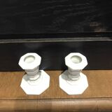 set of 2 vintage white porcelain candlesticks