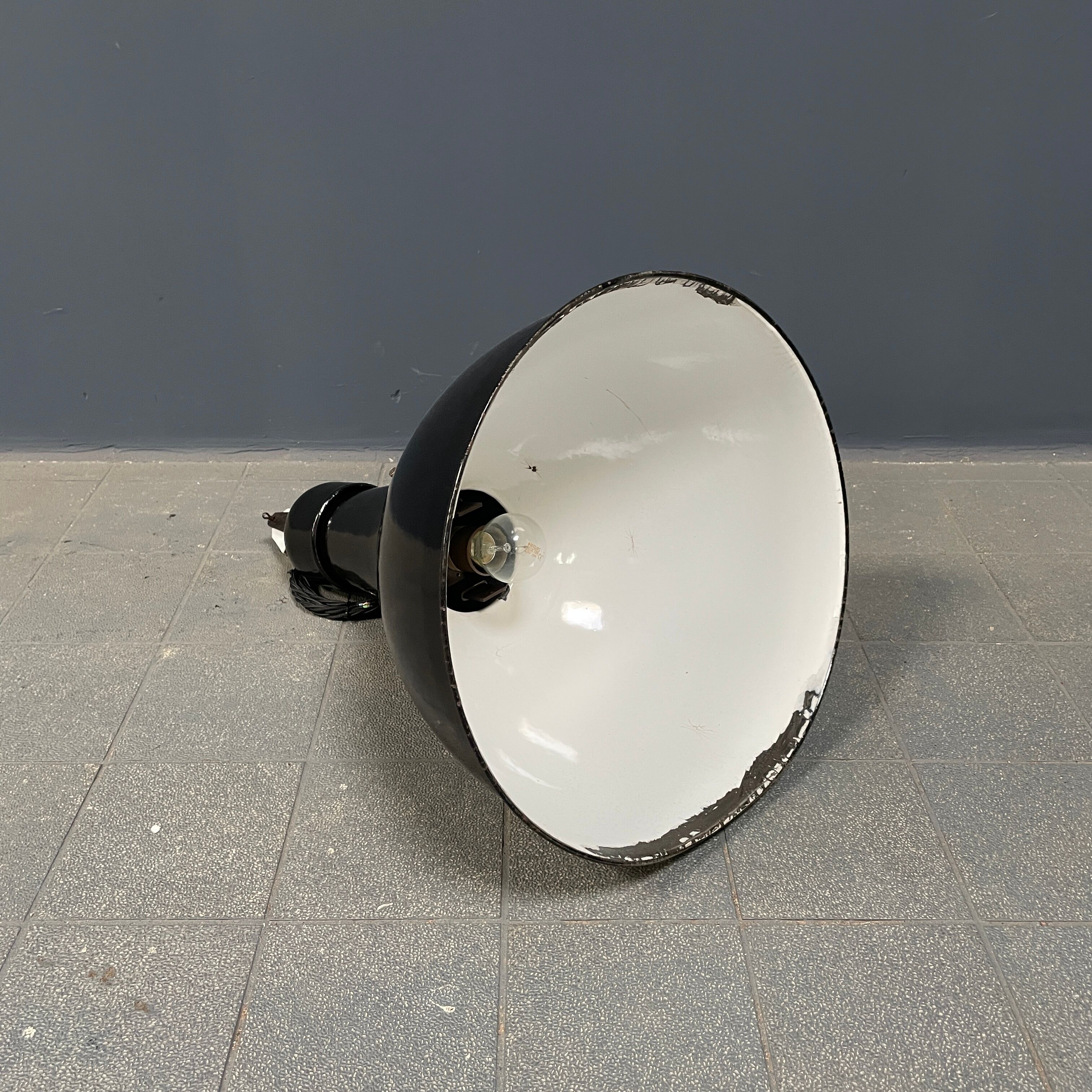 Black enamel Bauhaus factory lamp from Industria Rotterdam