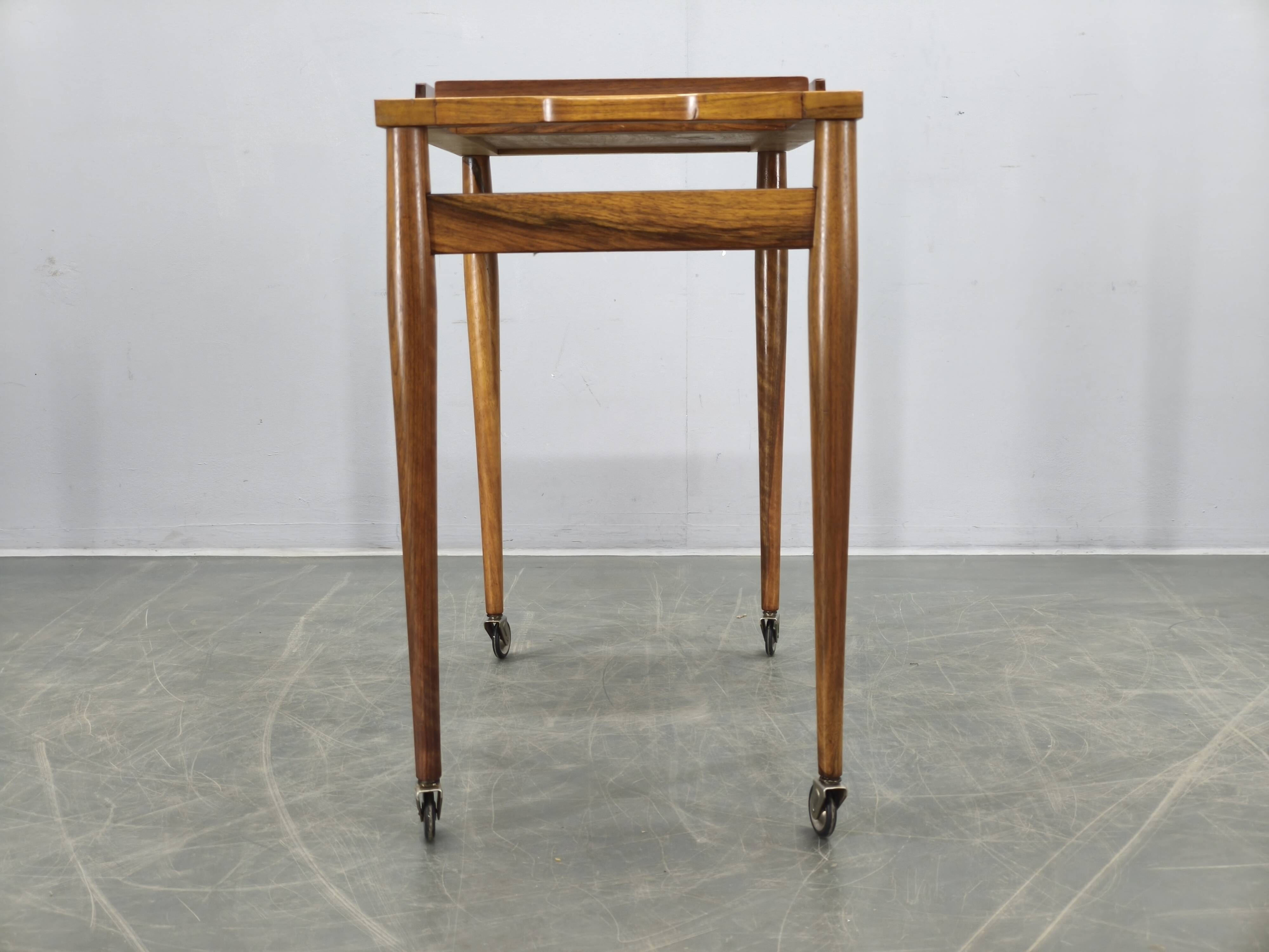 Mid Century Walnut Serving Cart, Czechoslovakia, 1970s
