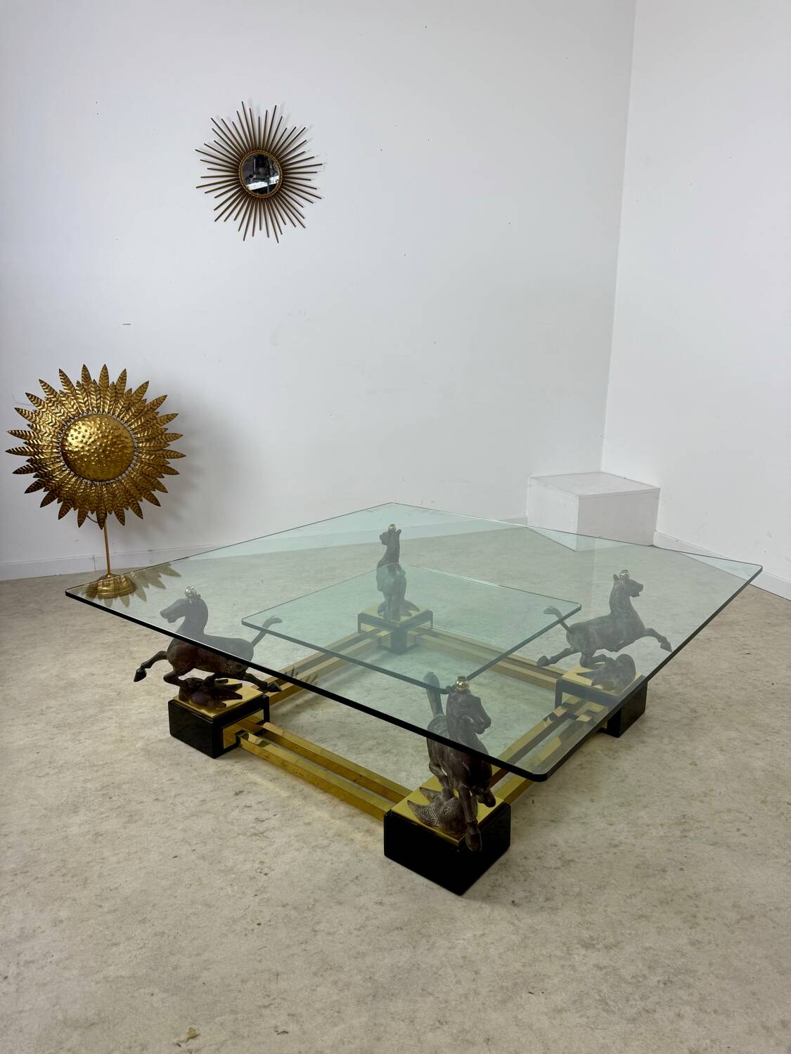 Old brass and gilded bronze table horses design from the 70s vintage Horses