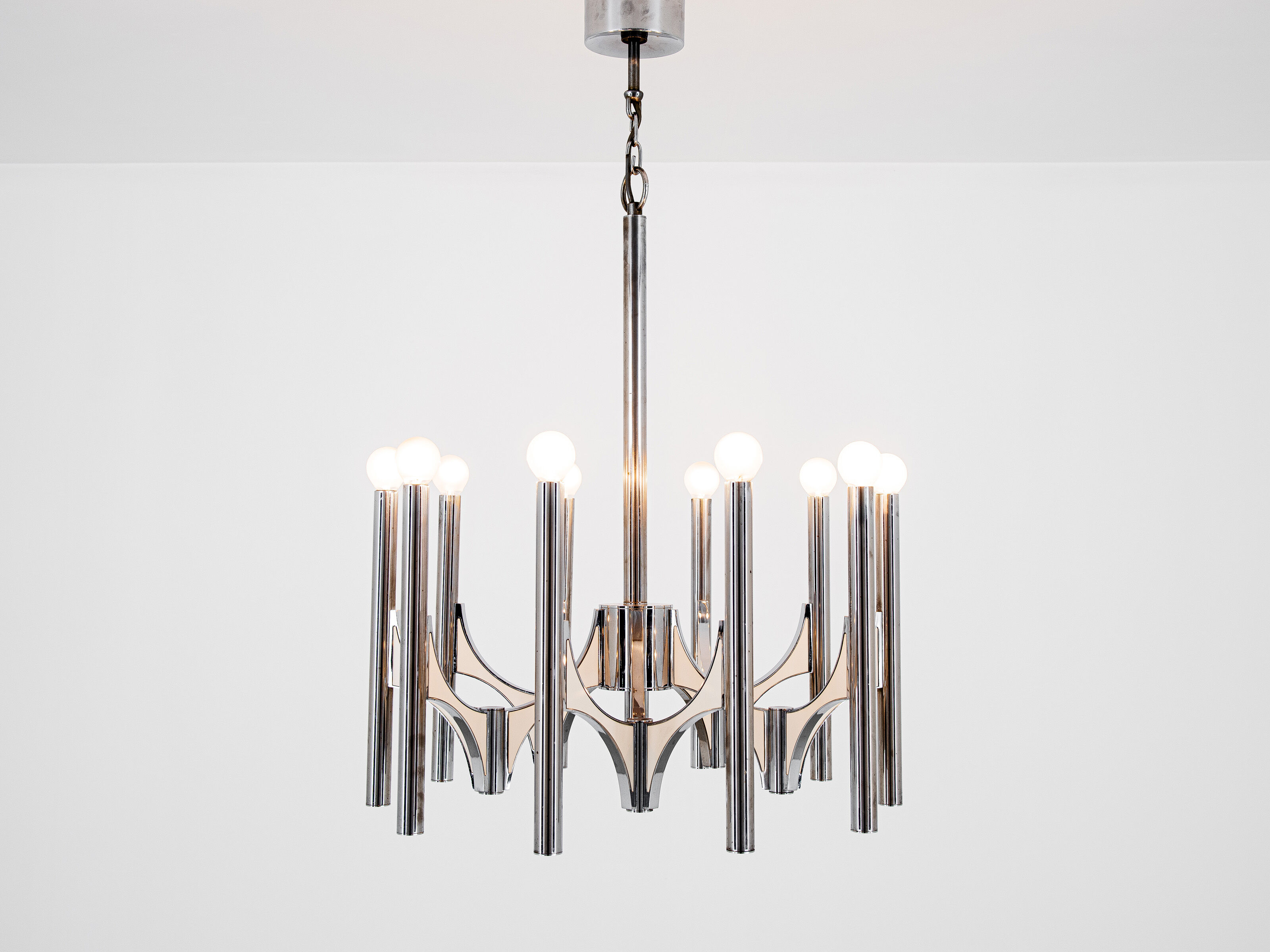 Orbit chandelier in metal and white from Sciolari 1970s