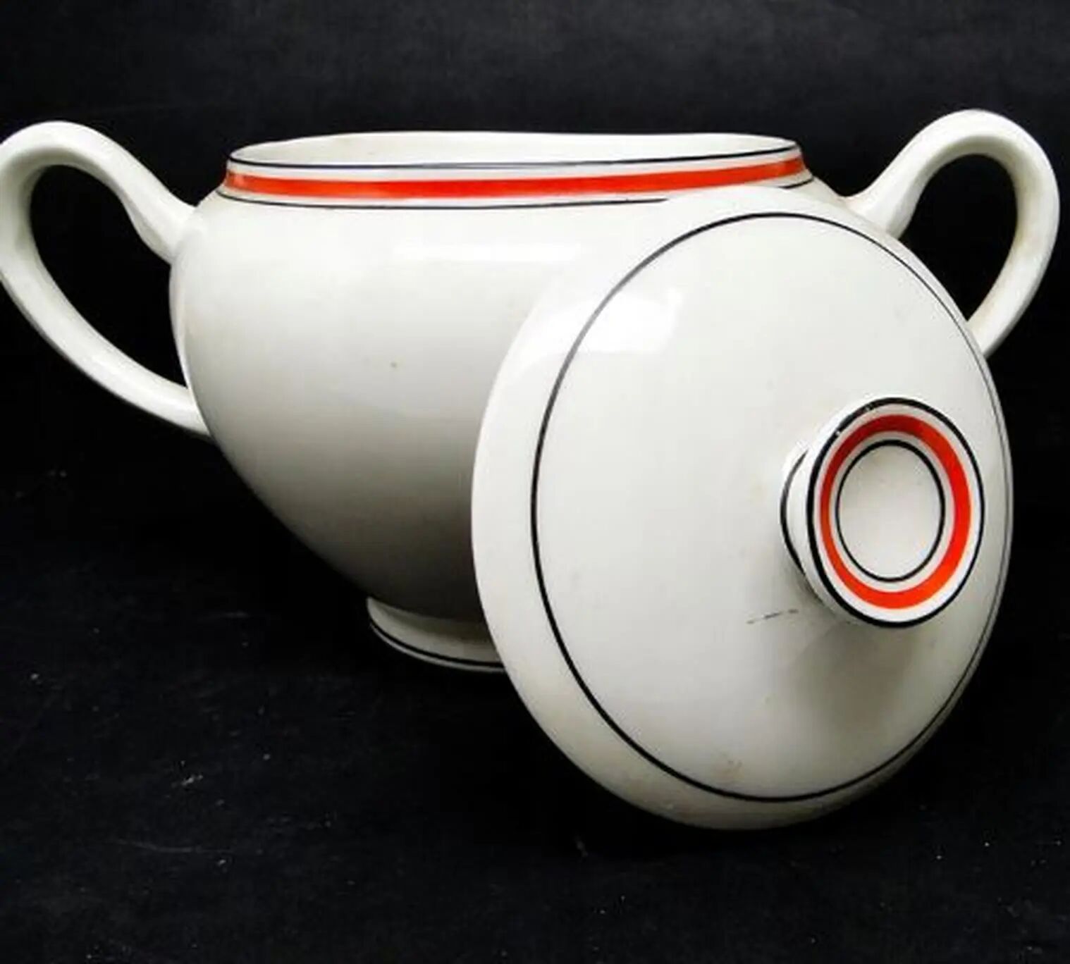 Art déco sugar bowl, cream ceramic, Poland, 1930s