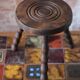 Vintage stool, tripod stool, occasional stool, wooden plant stand, side table, interior decoration.