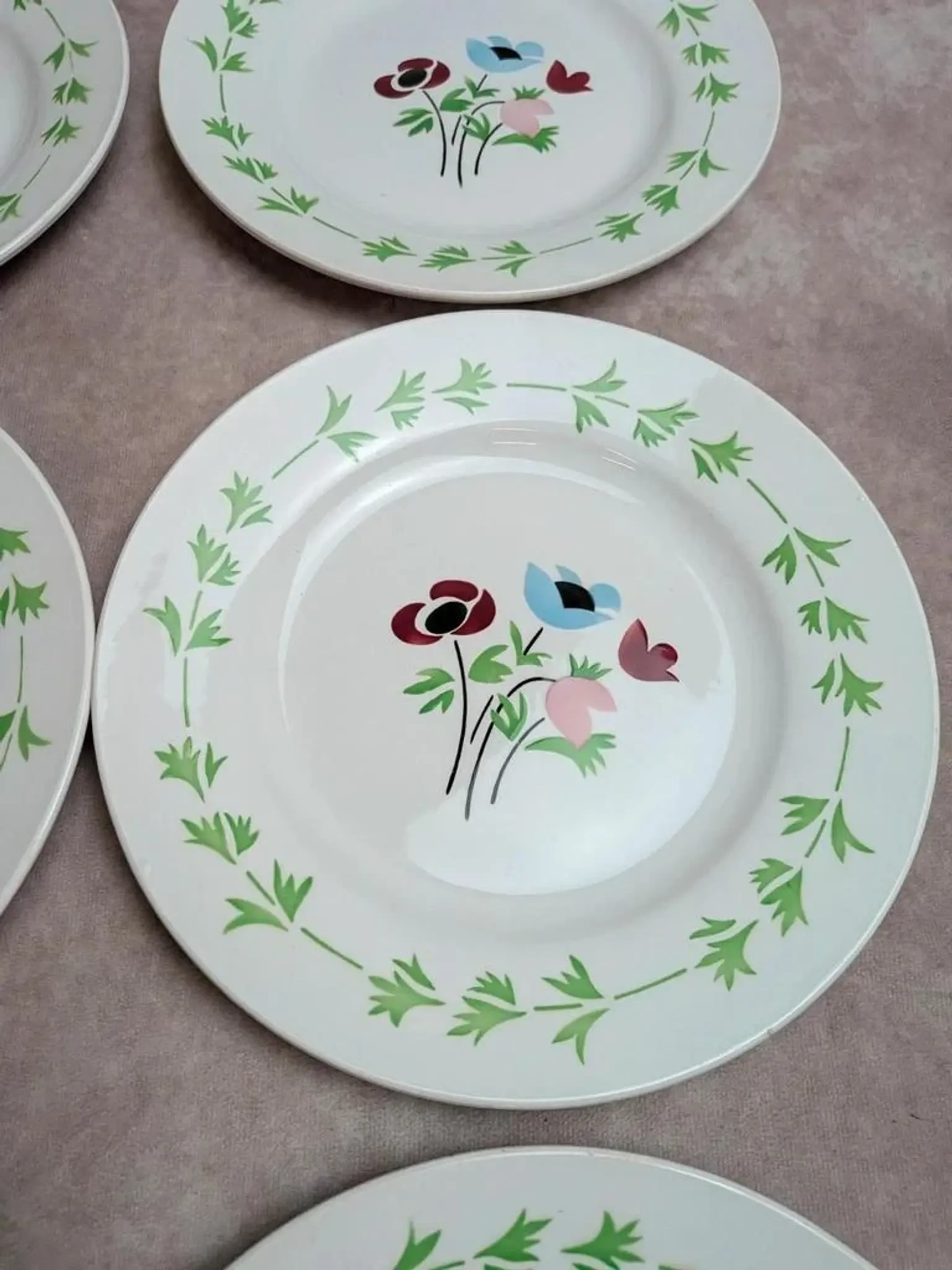 Set of 6 flat plates in ironstone Digoin Sarreguemines – Poupette model – Vintage
