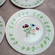 Set of 6 flat plates in ironstone Digoin Sarreguemines – Poupette model – Vintage