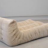 Togo chaise lounge in white corduroy fabric attributed to Michel Ducaroy for Ligne Roset, 1974