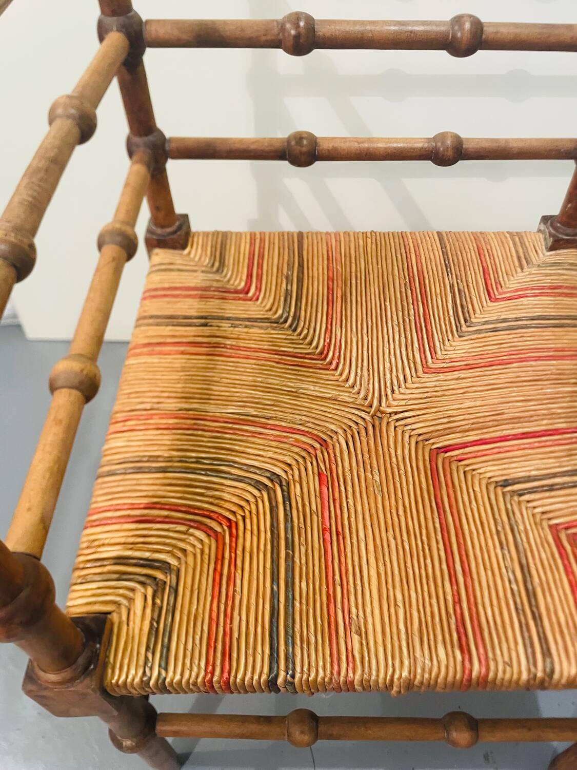 Vintage Art Deco wood and straw corner chair, 1930s