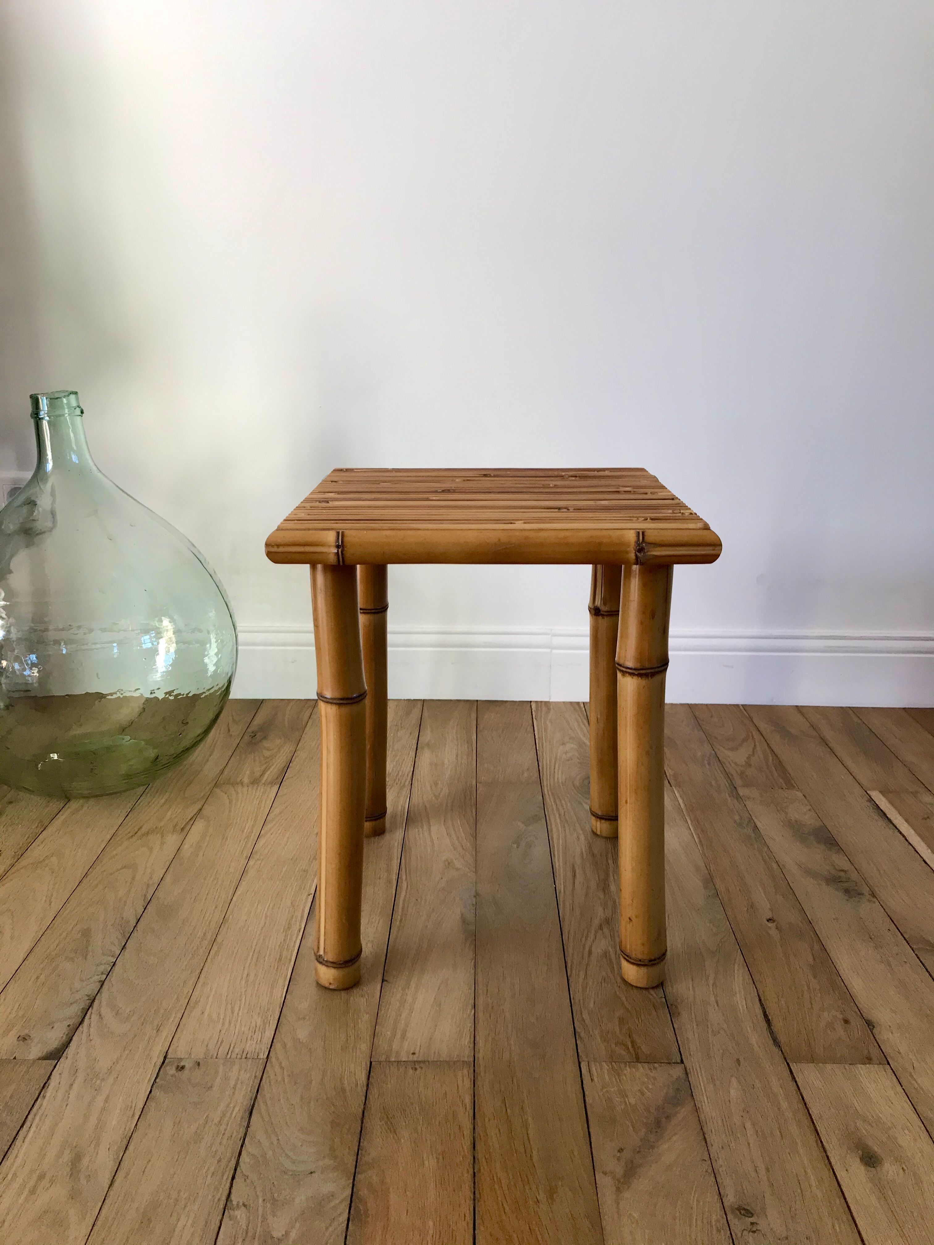 Vintage rattan and bamboo stool 50s-60s