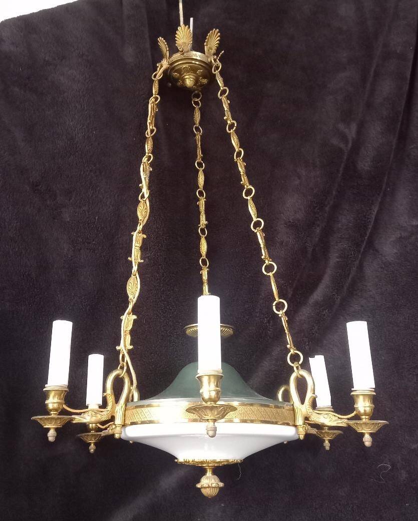 Empire/Napoleon 1st style chandelier, real opaline bronze Lucien Gau Paris 60'