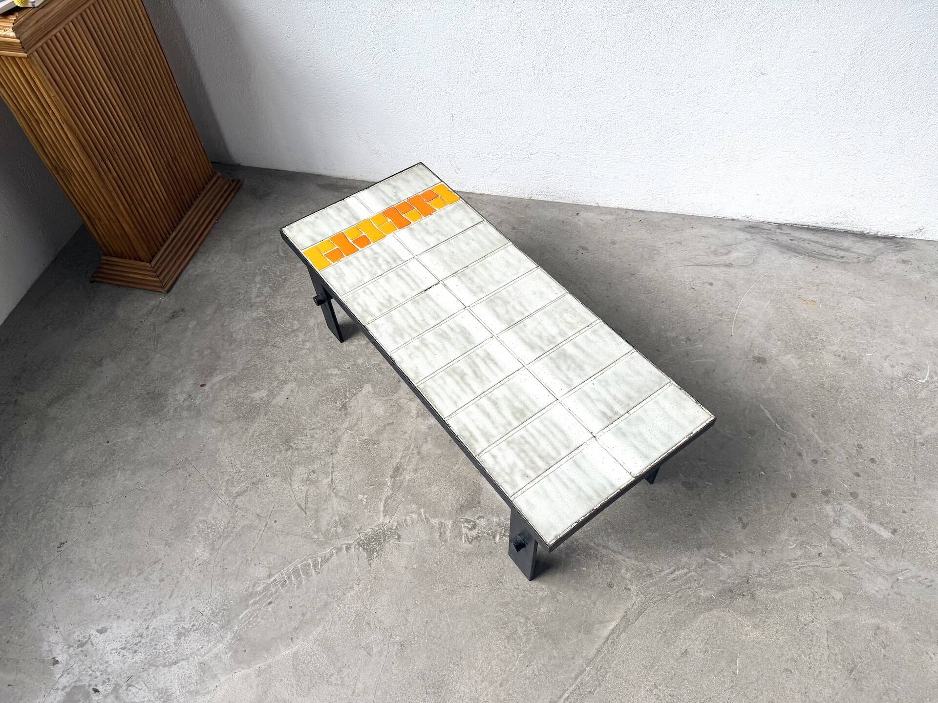 Ceramic Coffee Table Jean Jaffreux 1950s - Metal & Vintage Orange