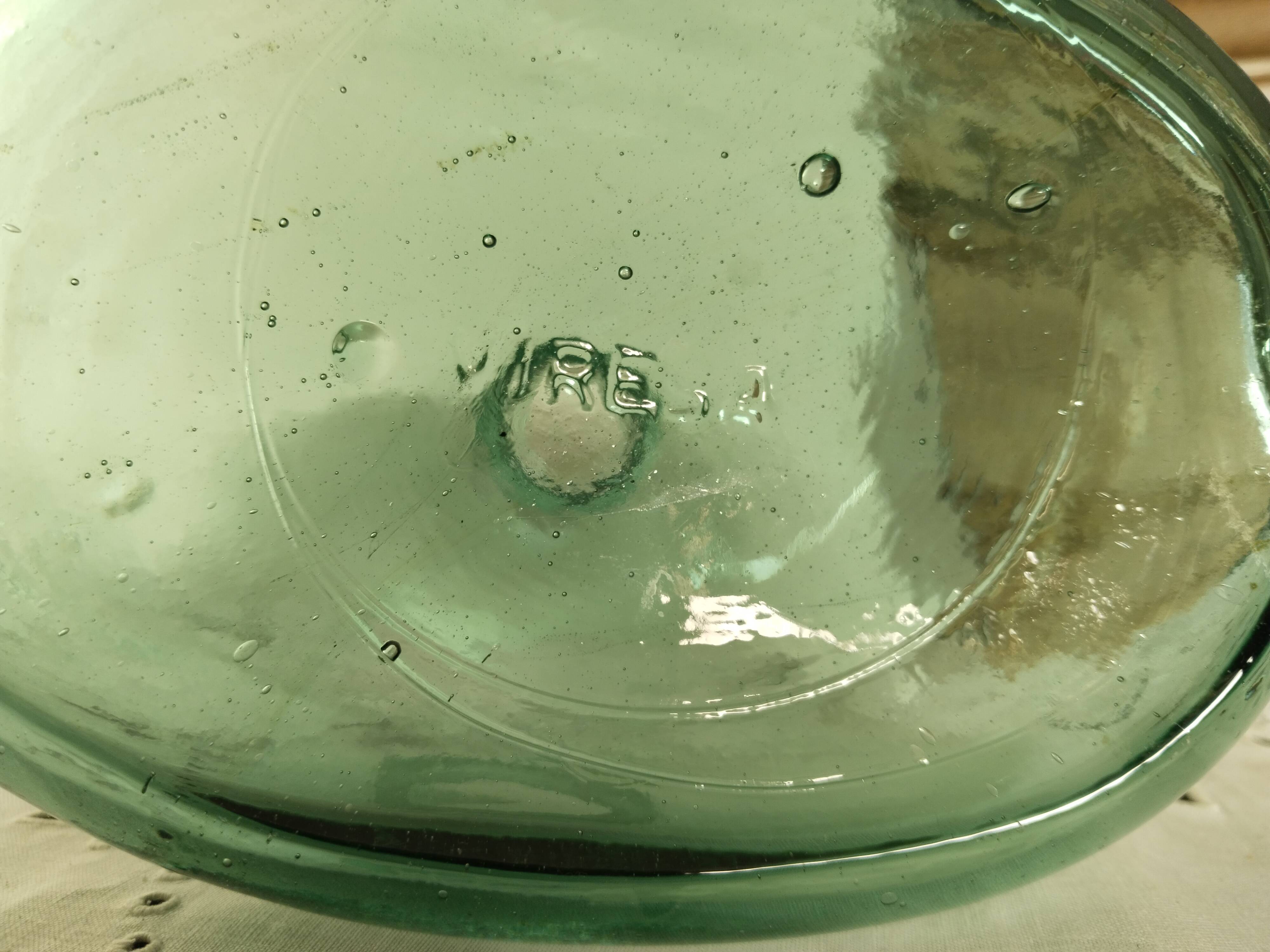 Blueish green Dame-Jeanne carboy, vintage French, Viresa Bandeira