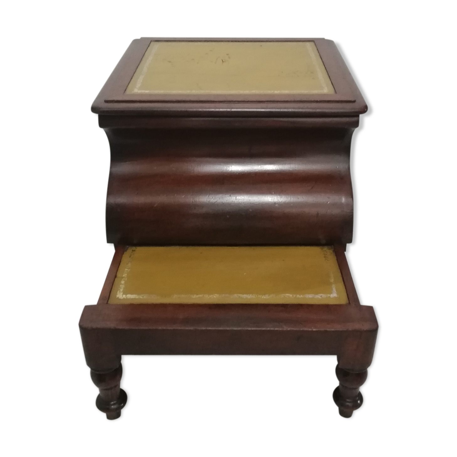 Old stepladder or English mahogany library foot walk