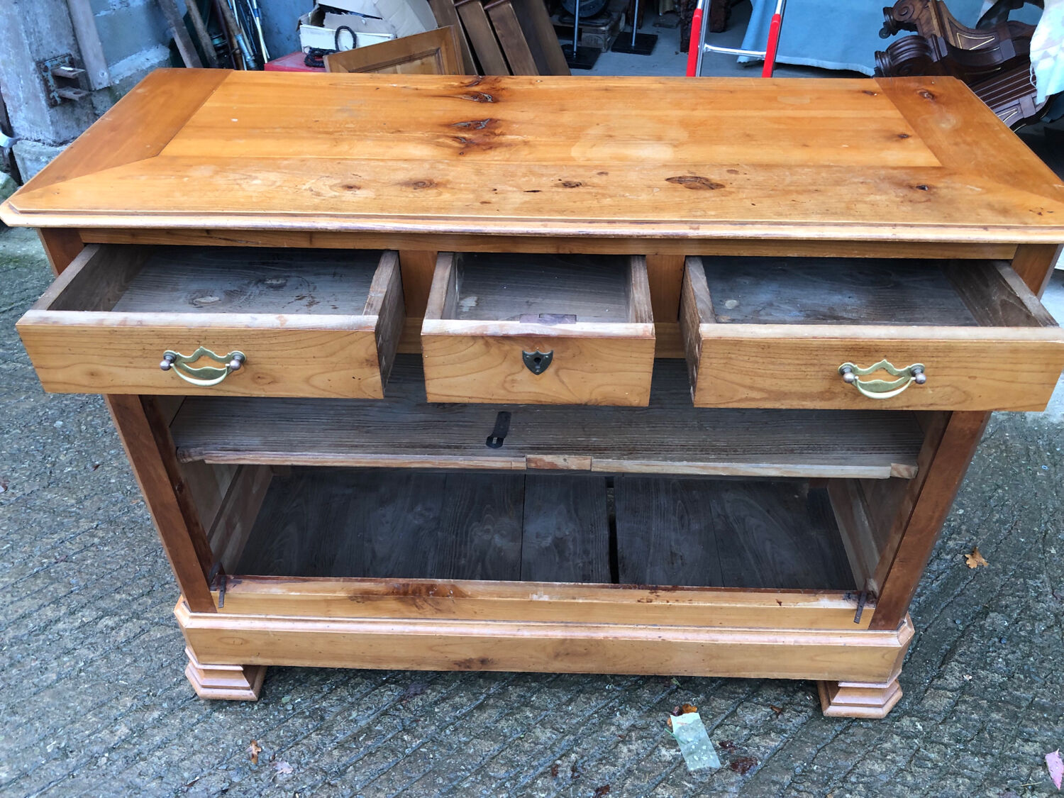 Antique low sideboard in solid cherry wood