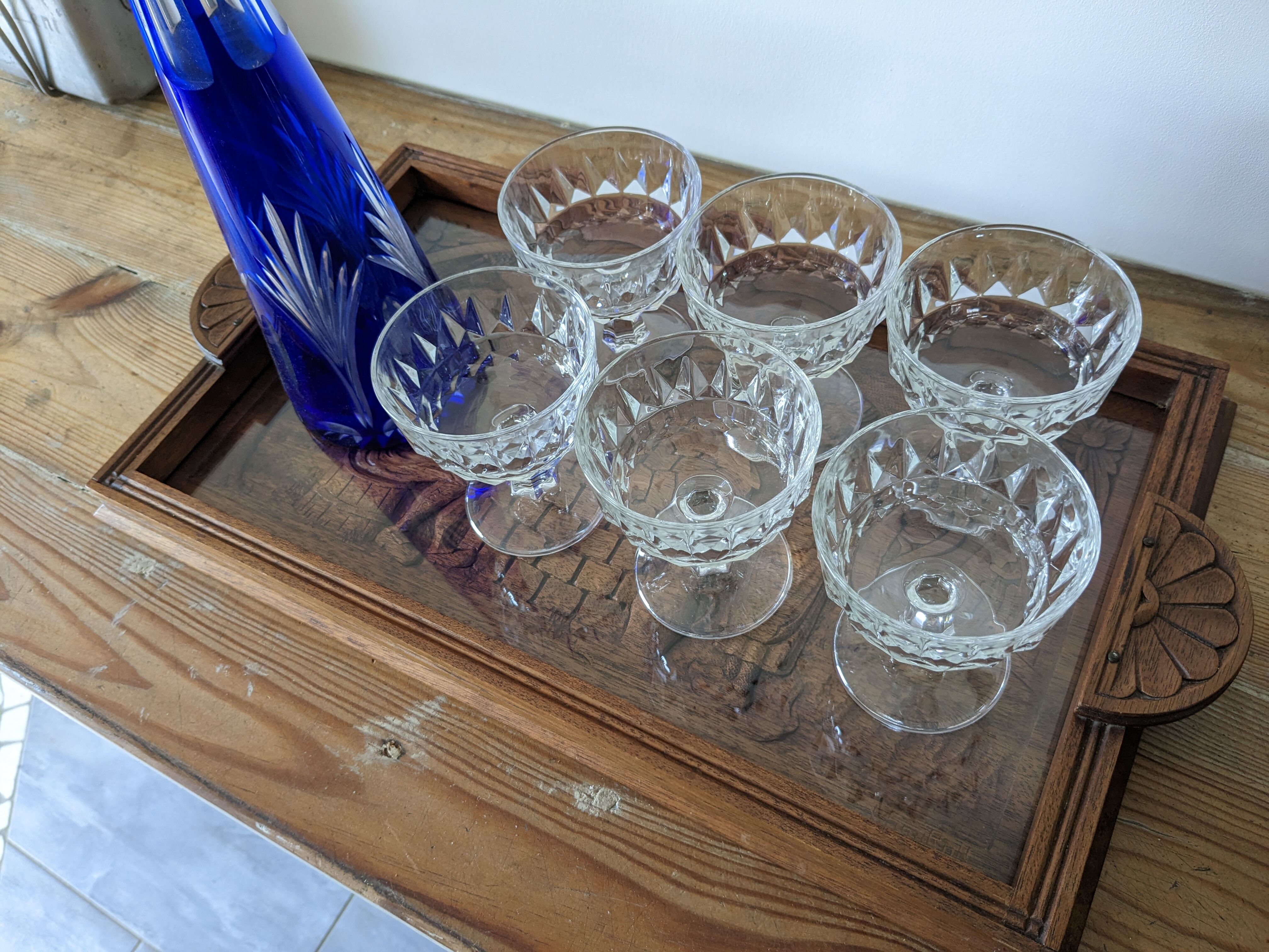 Vintage wooden serving tray signed Souron