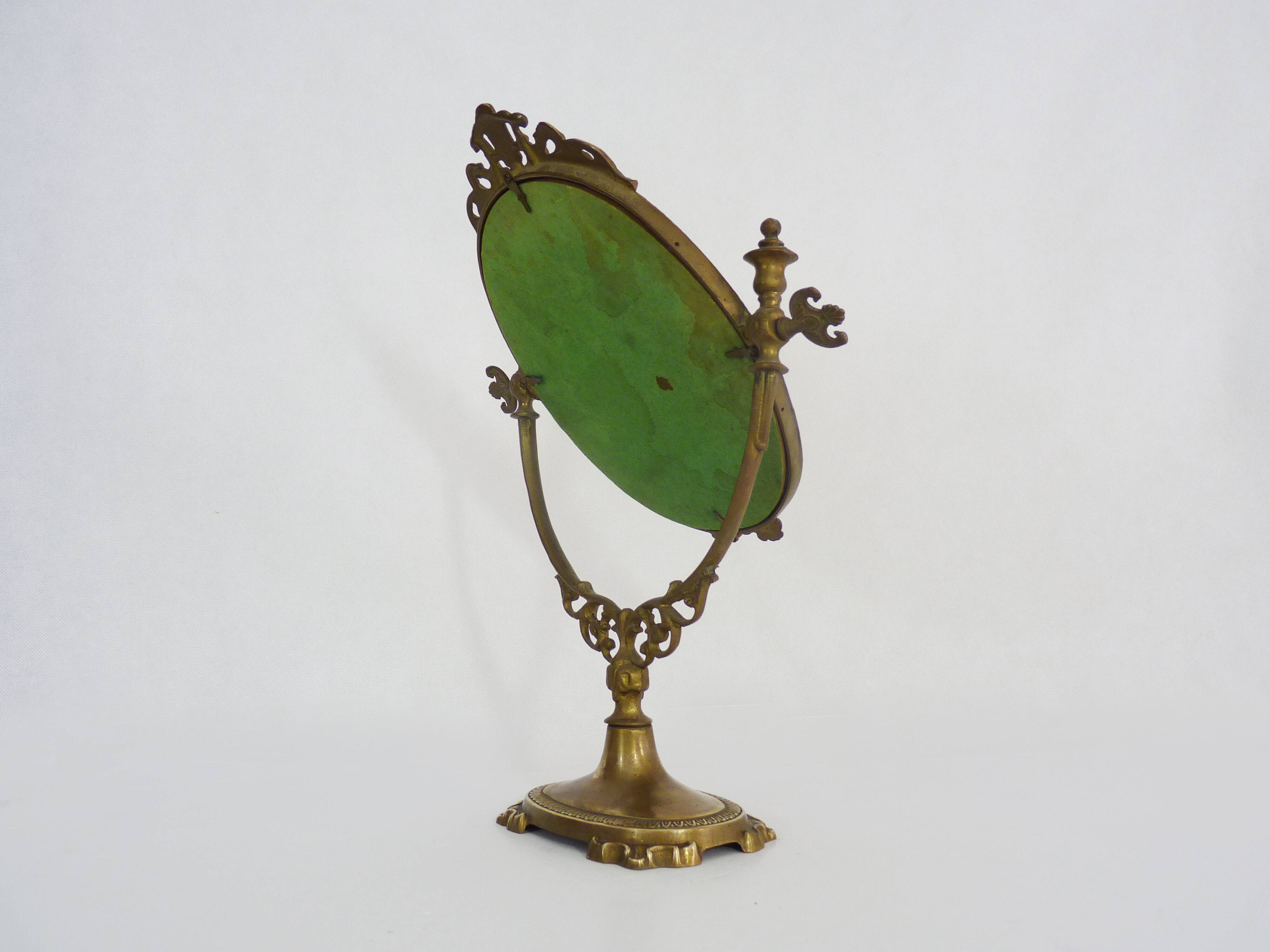 Antique psychedelic table mirror in brass, Louis XV style - 39x29cm