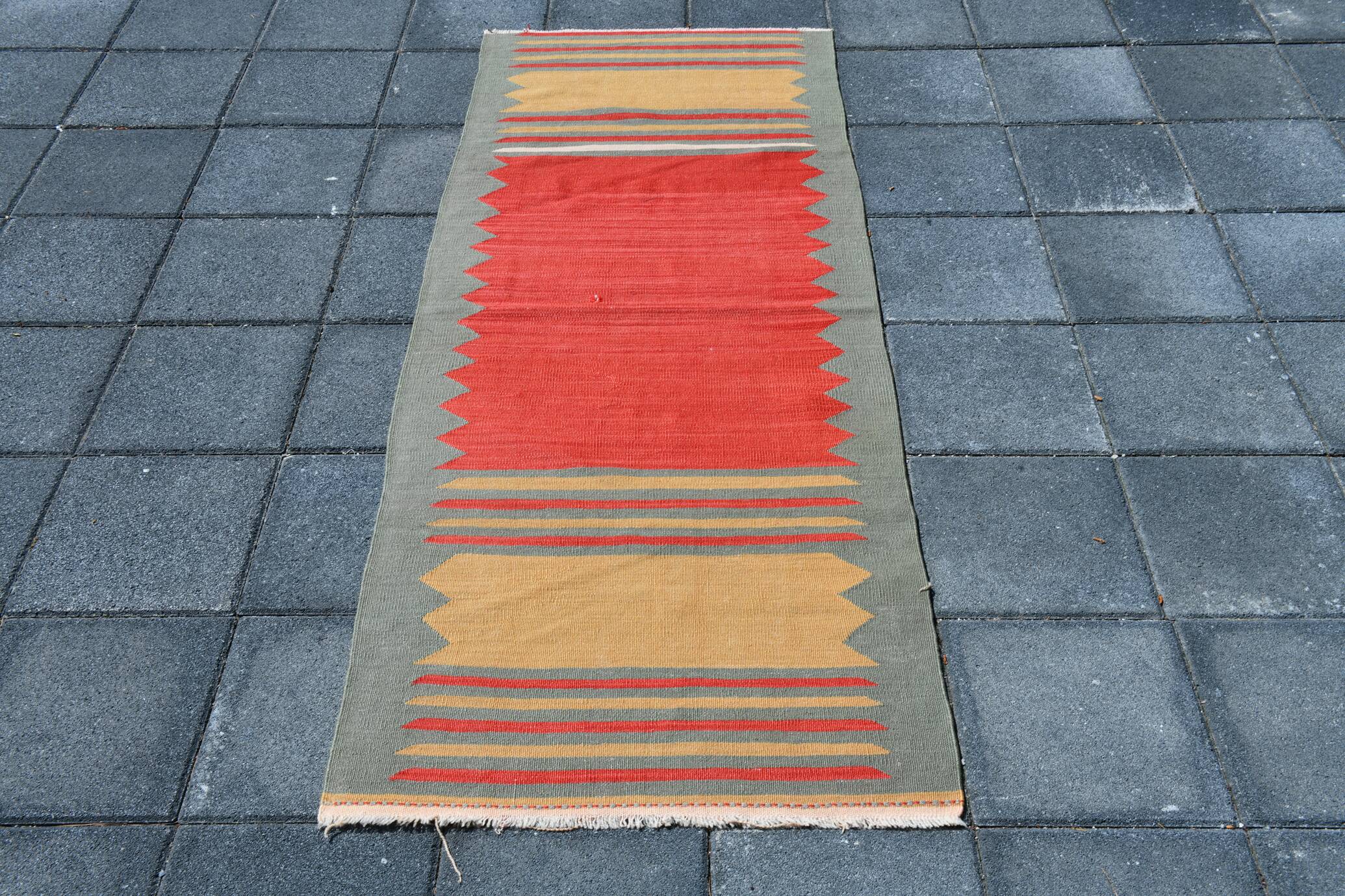 2x6 Kilim Salmon & Red Modern Decorative Wool Kilim Rug, 73x188 Cm