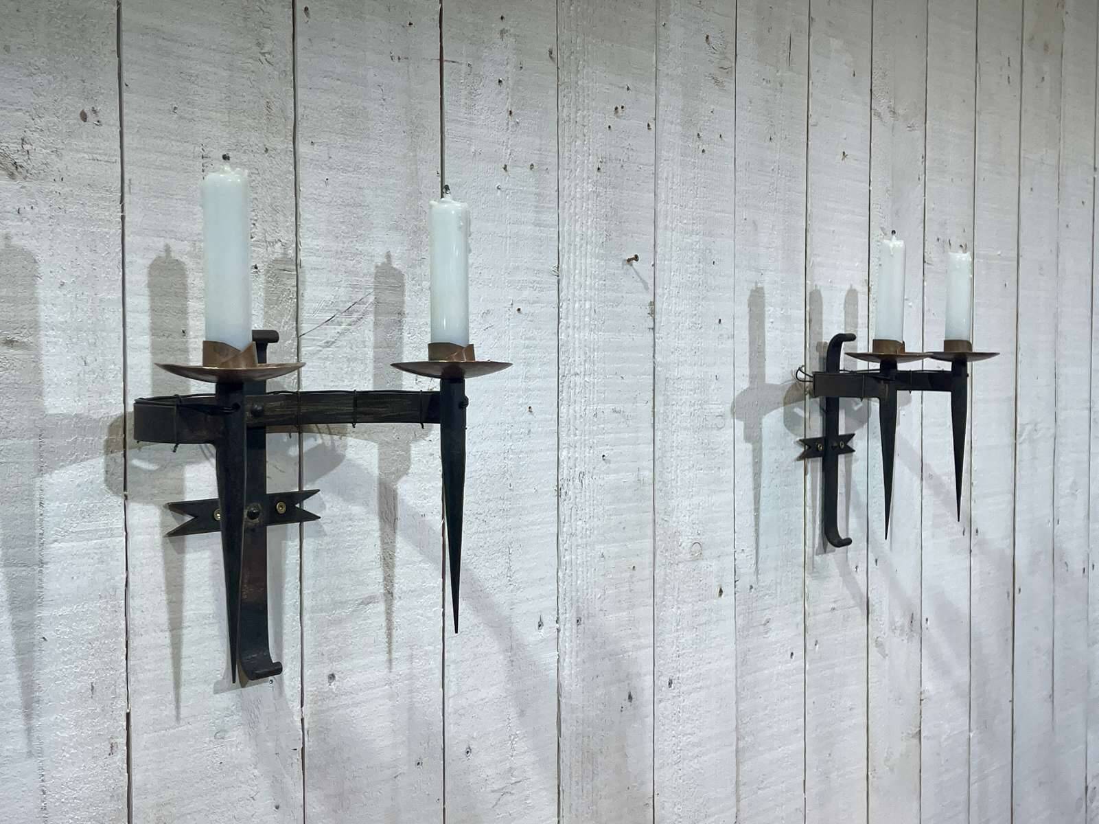 Pair of 1950s wrought iron wall lights
