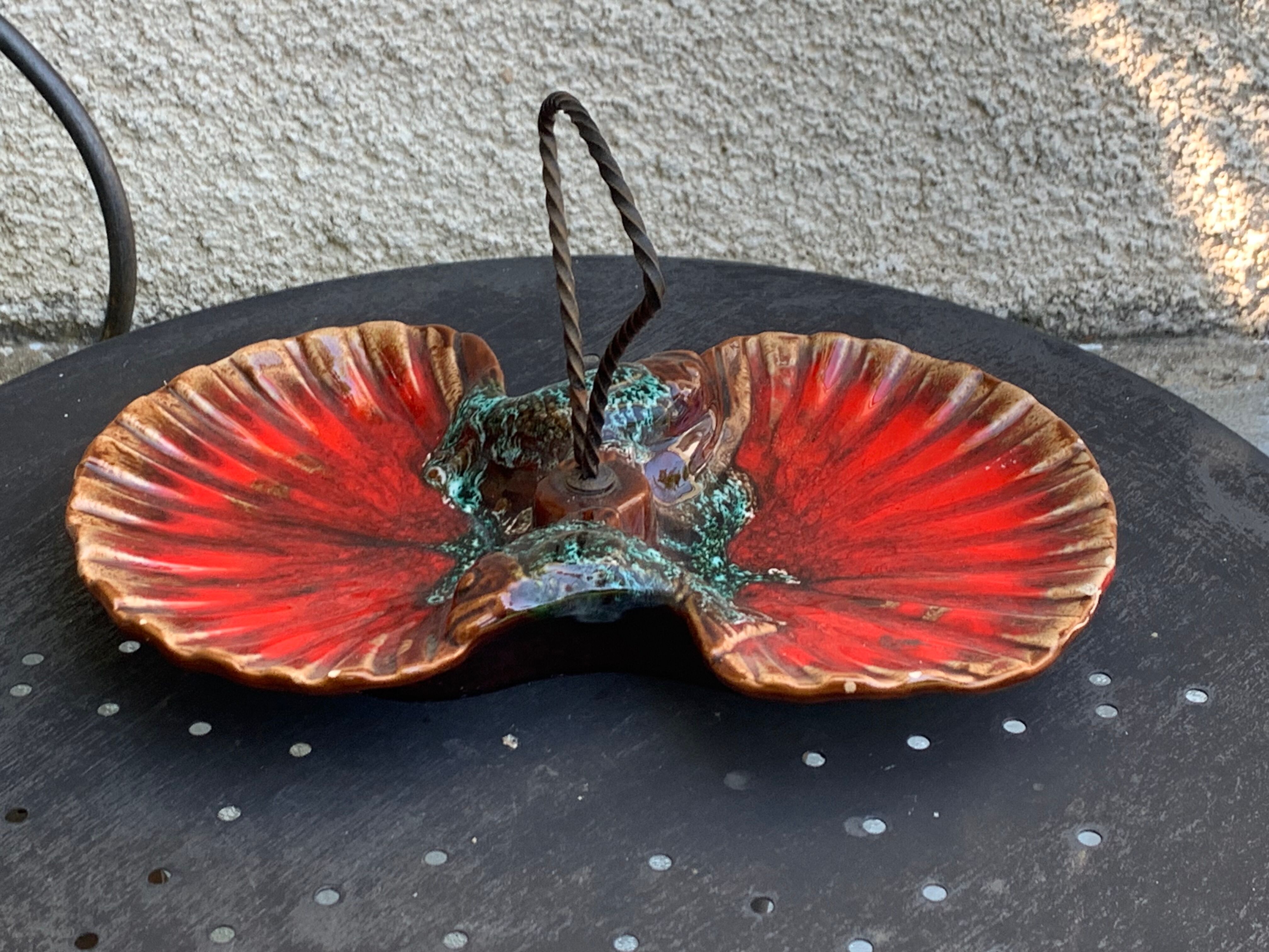 Servant in the shape of an enamelled ceramic shell and forged iron in vintage Vallauris style