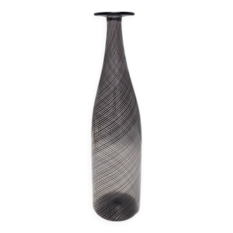 Vase Bouteille en Verre de Murano Noir "Mezza Filigrana" par Dino Martens pour Aureliano Toso