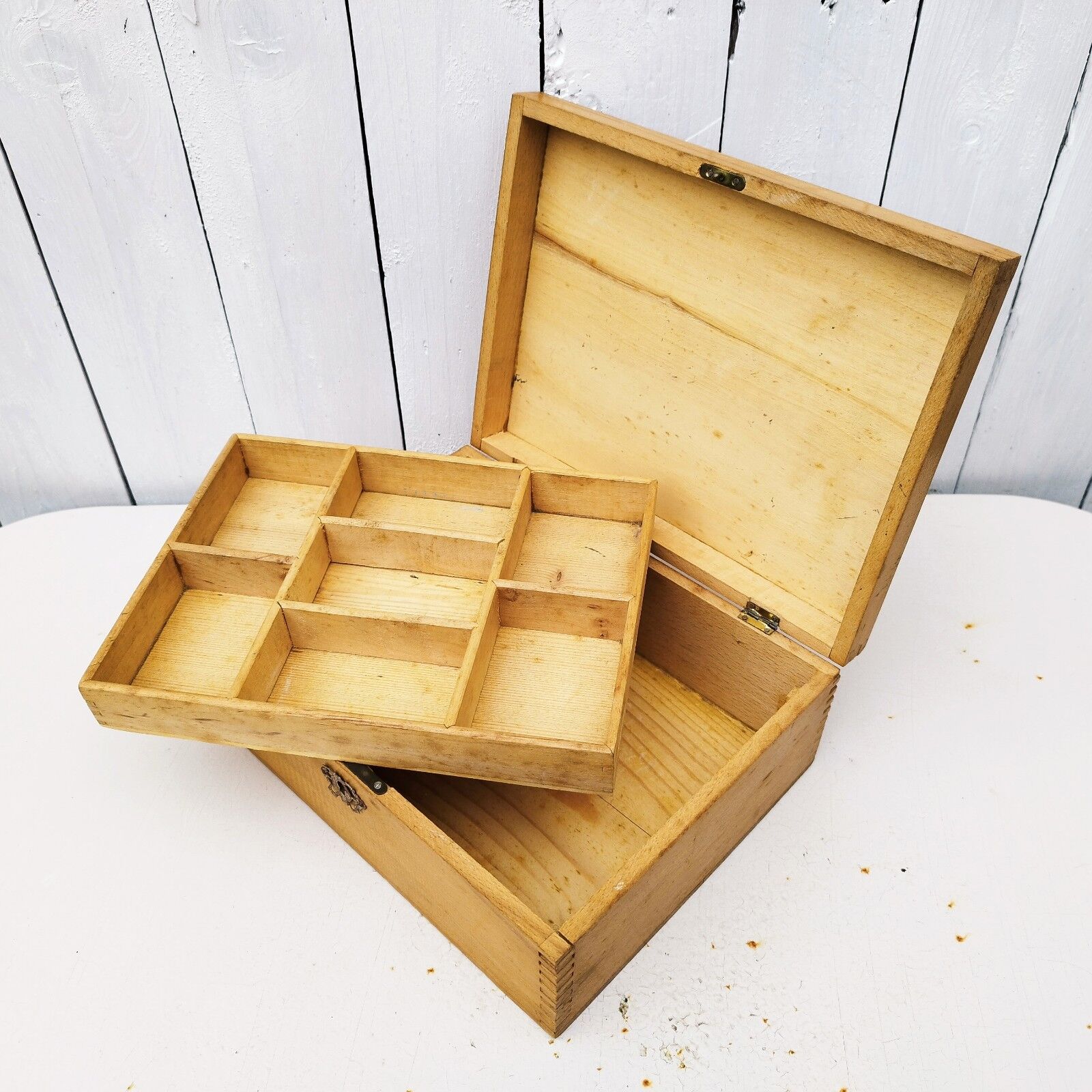 Wooden box varnished vintage storage
