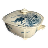 Gien ironstone soup tureen in blue, "Birds" service circa 1870.
