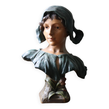 A.J. Scotte – Fleur des champs, Art Nouveau bust of a girl, terracotta