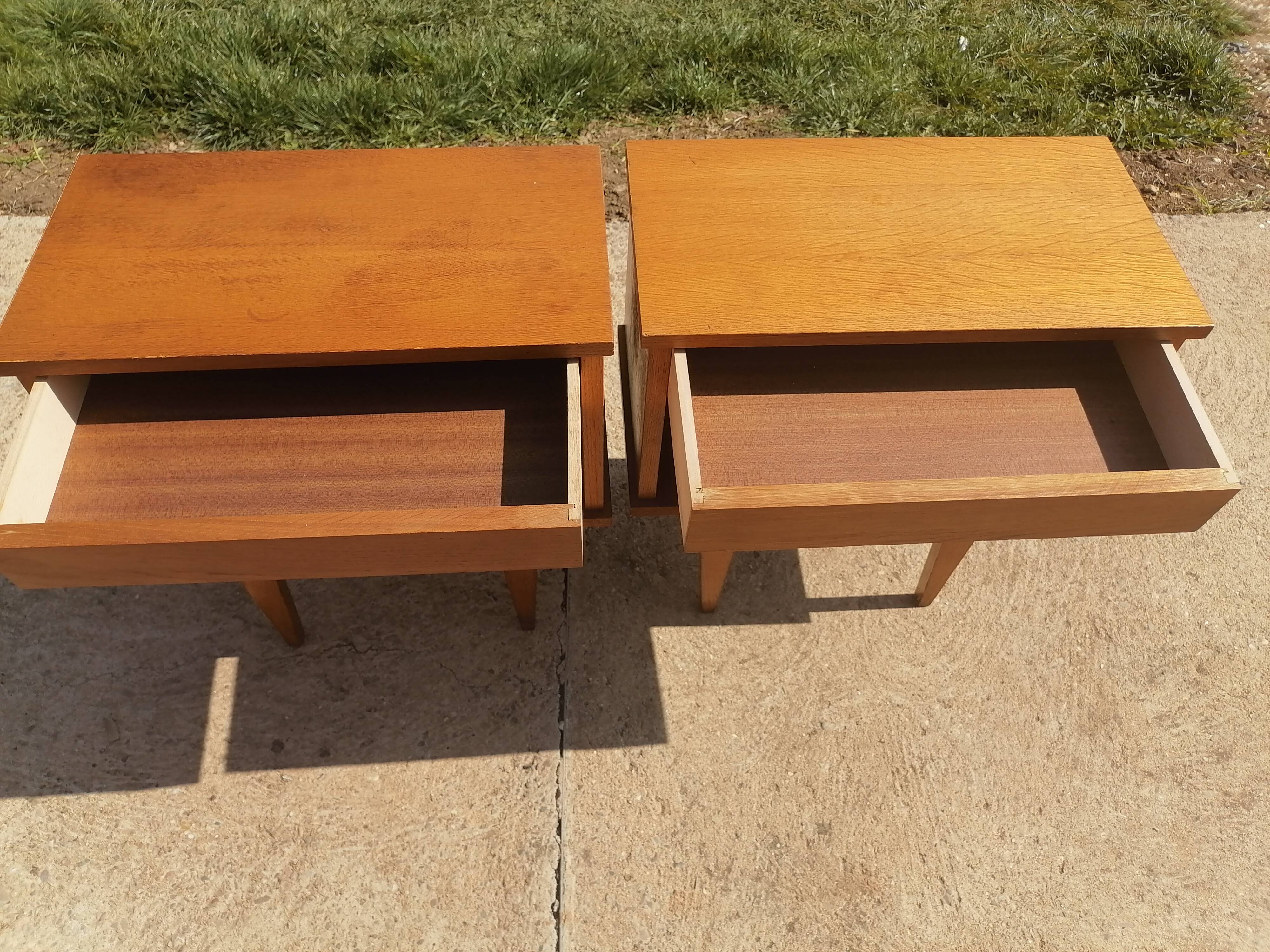 Set of 2 bedside tables Scandinavian style 1960 50 light wood