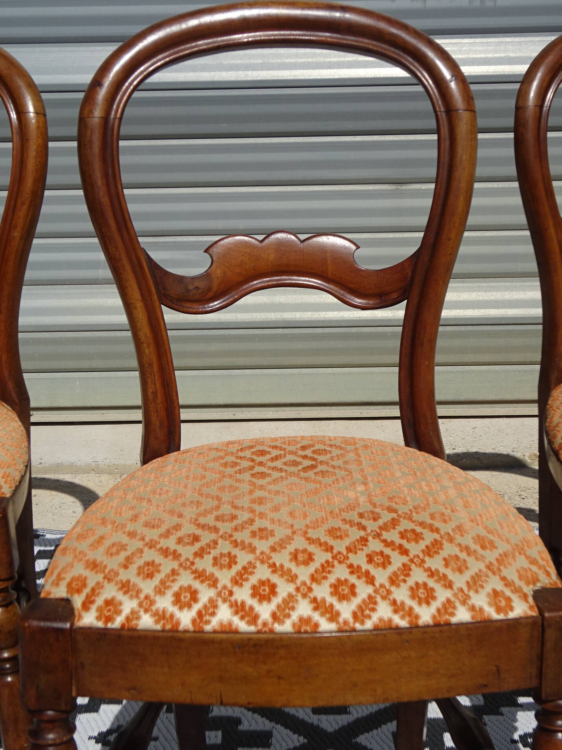 Antique Louis Philippe style chairs in walnut and velvet