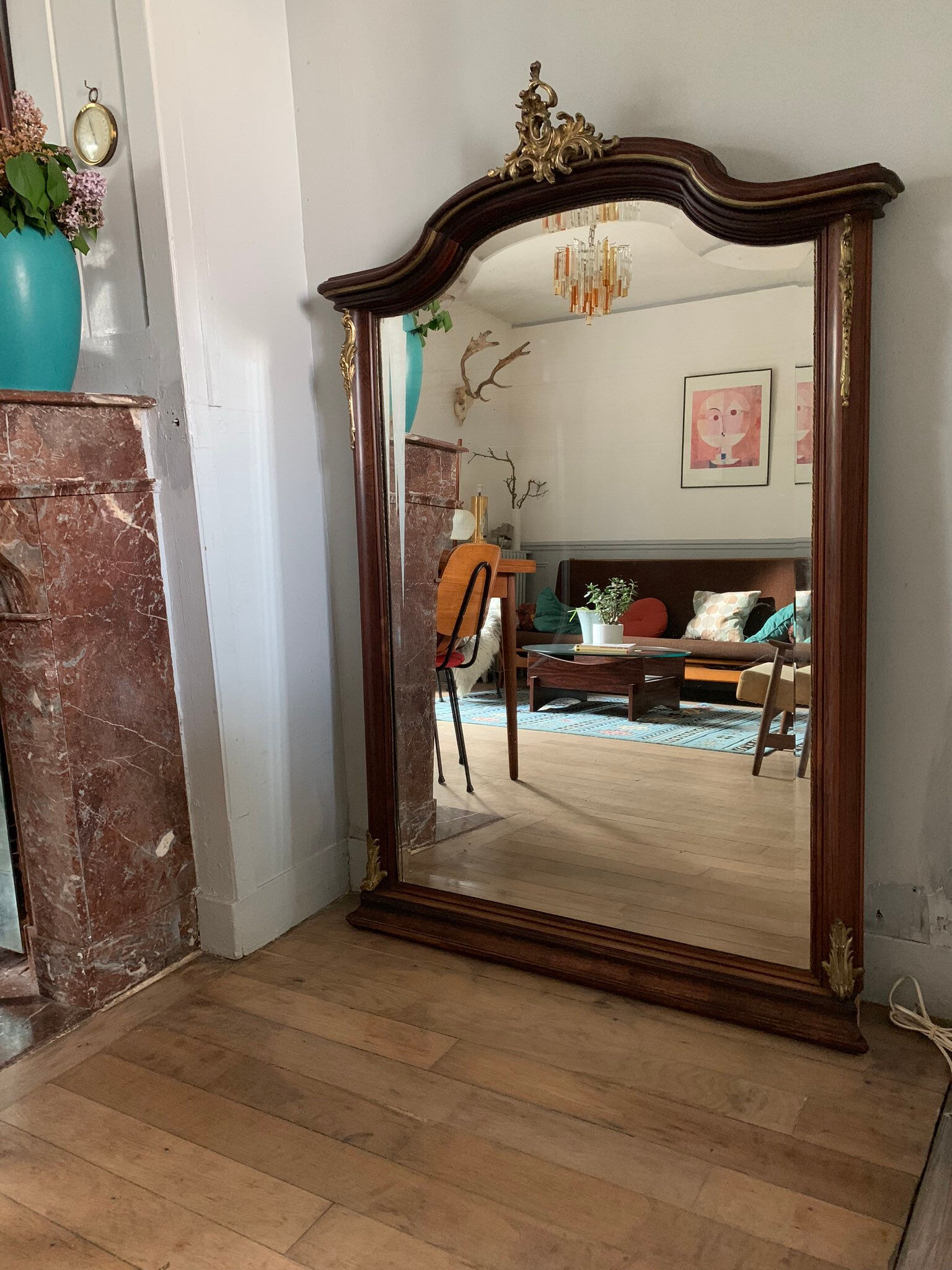 Ancient trumeau fireplace mirror - 146x100cm