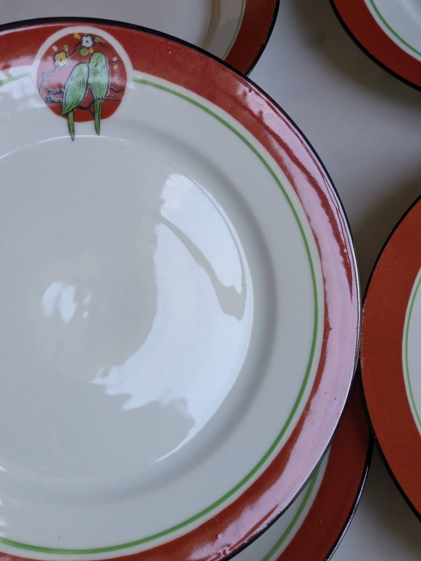 Art Deco dessert plates Henri Delcourt / Boulogne sur Mer / parakeet