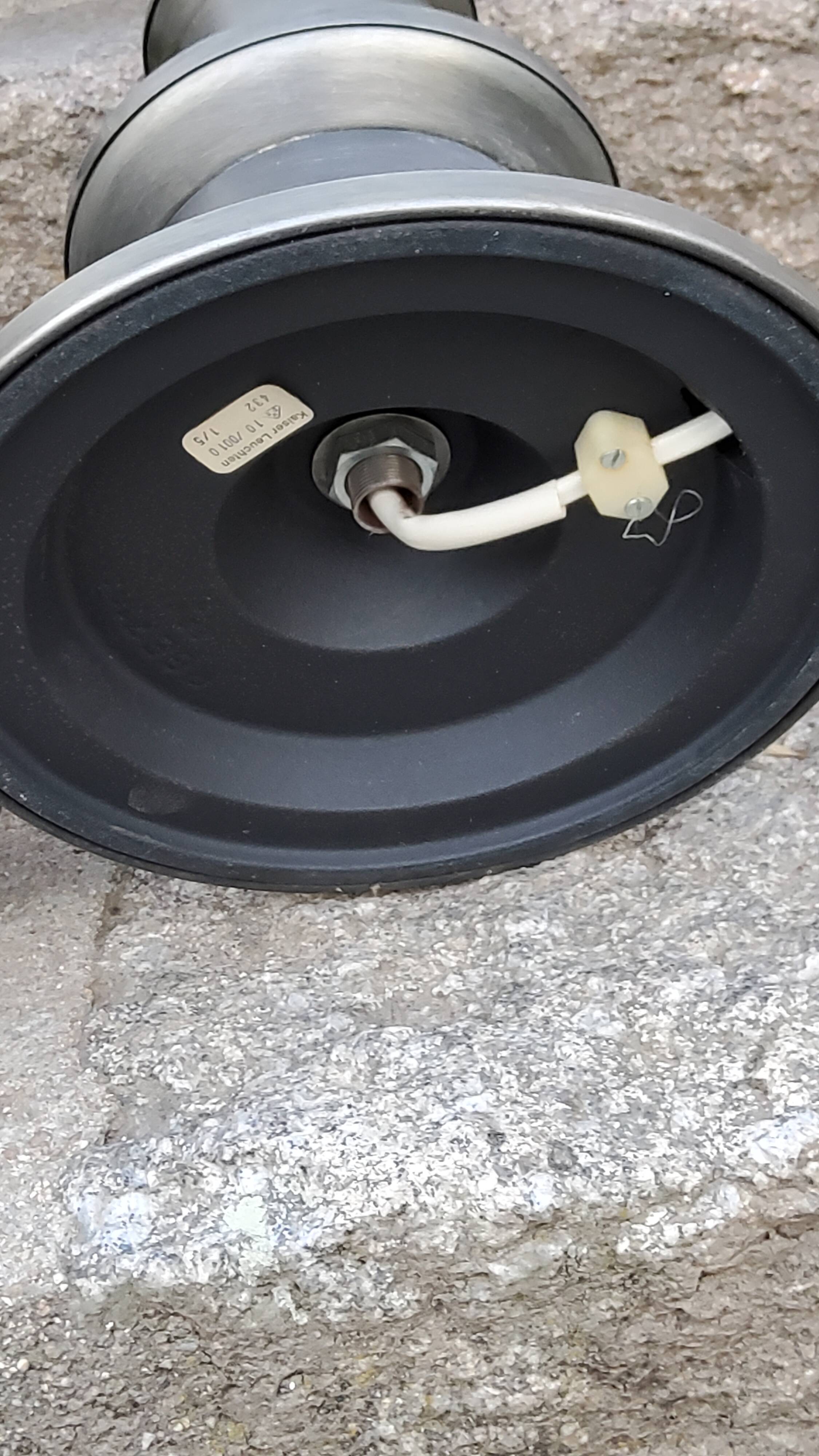 Pair of 70s Kaiser Leuchten lamps in brushed metal with original shades