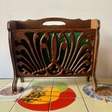 Vintage carved wooden magazine rack