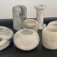 Series of 7 vintage Carrara marble candlesticks