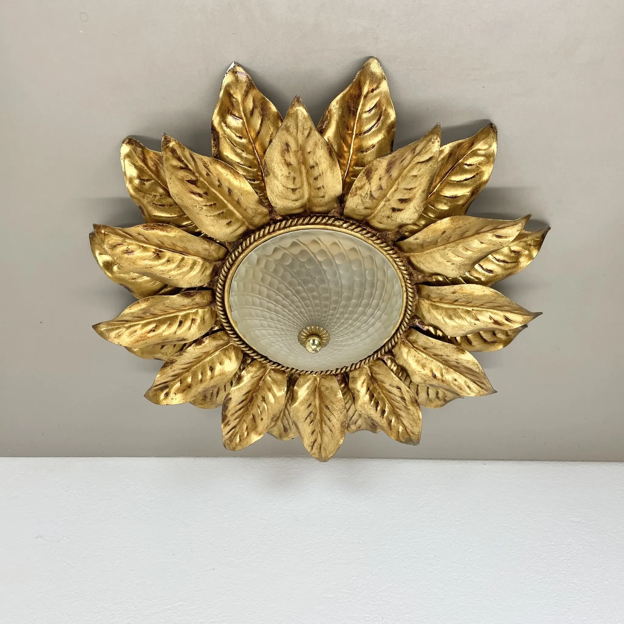 Large 55 cm golden 'florentine theatre' ceiling light by banci, florence, italy, 1970