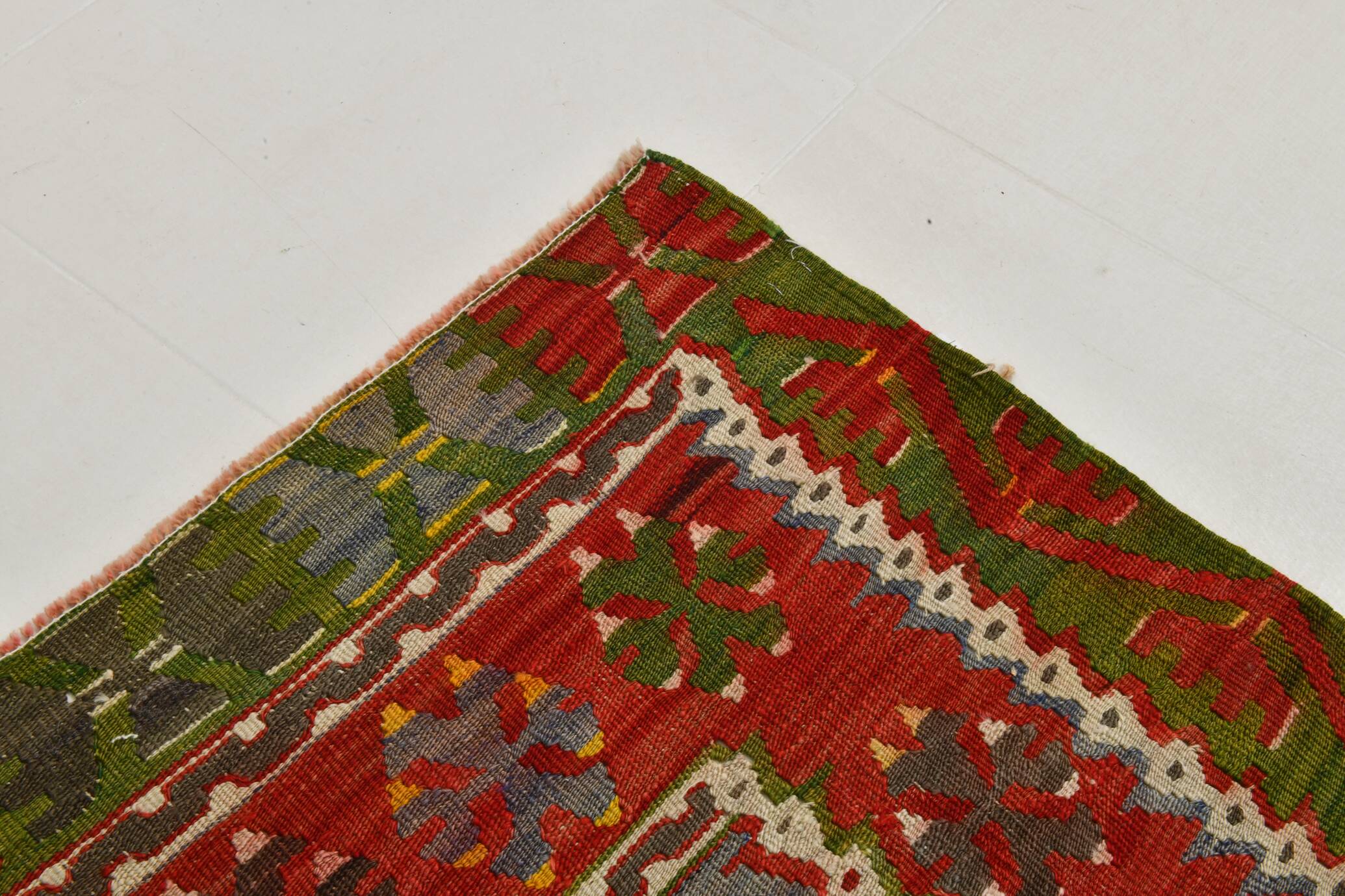 5x11 Kilim Red & Blue Geometric Vintage Rug, 168x342Cm
