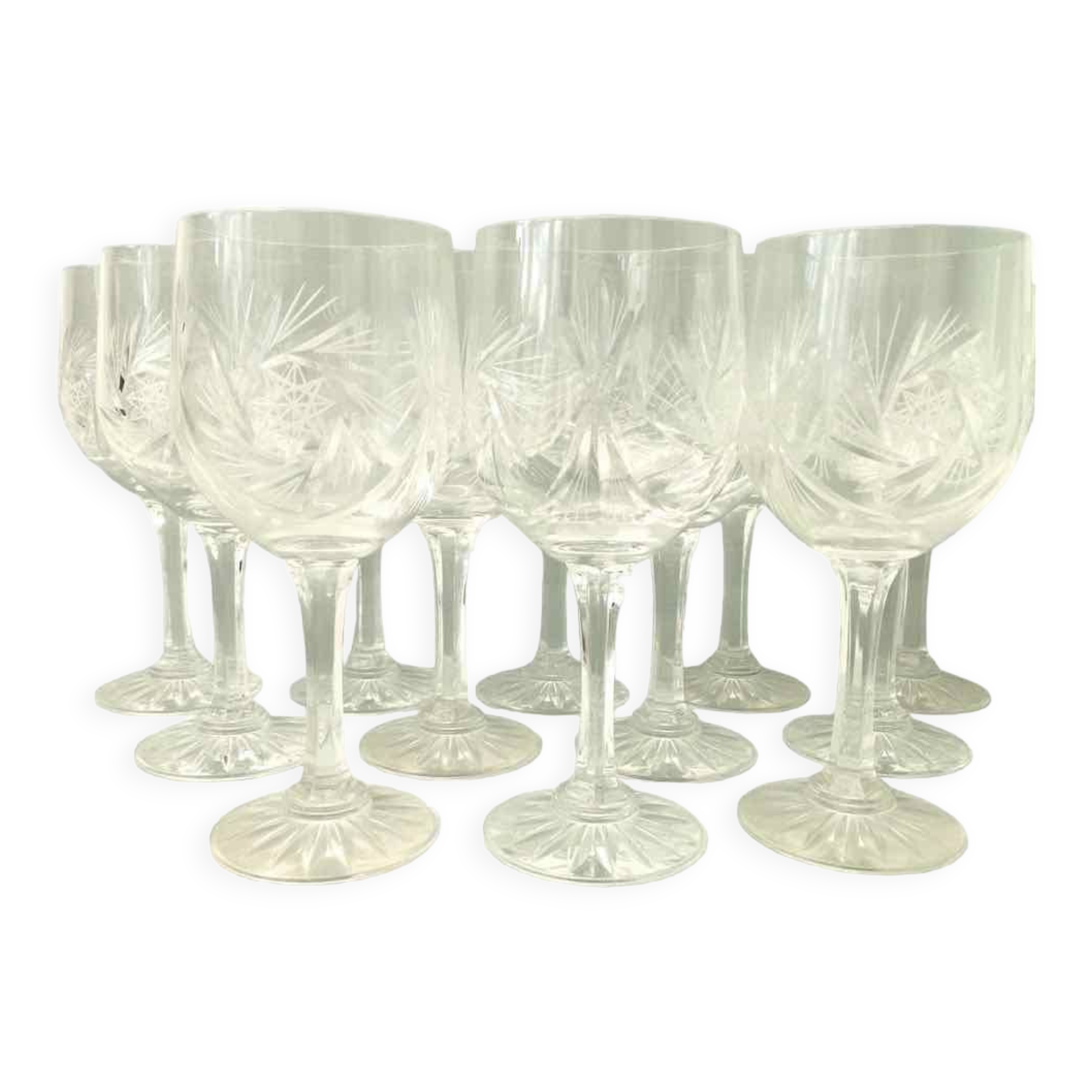 Set of 12 cut crystal wine glasses