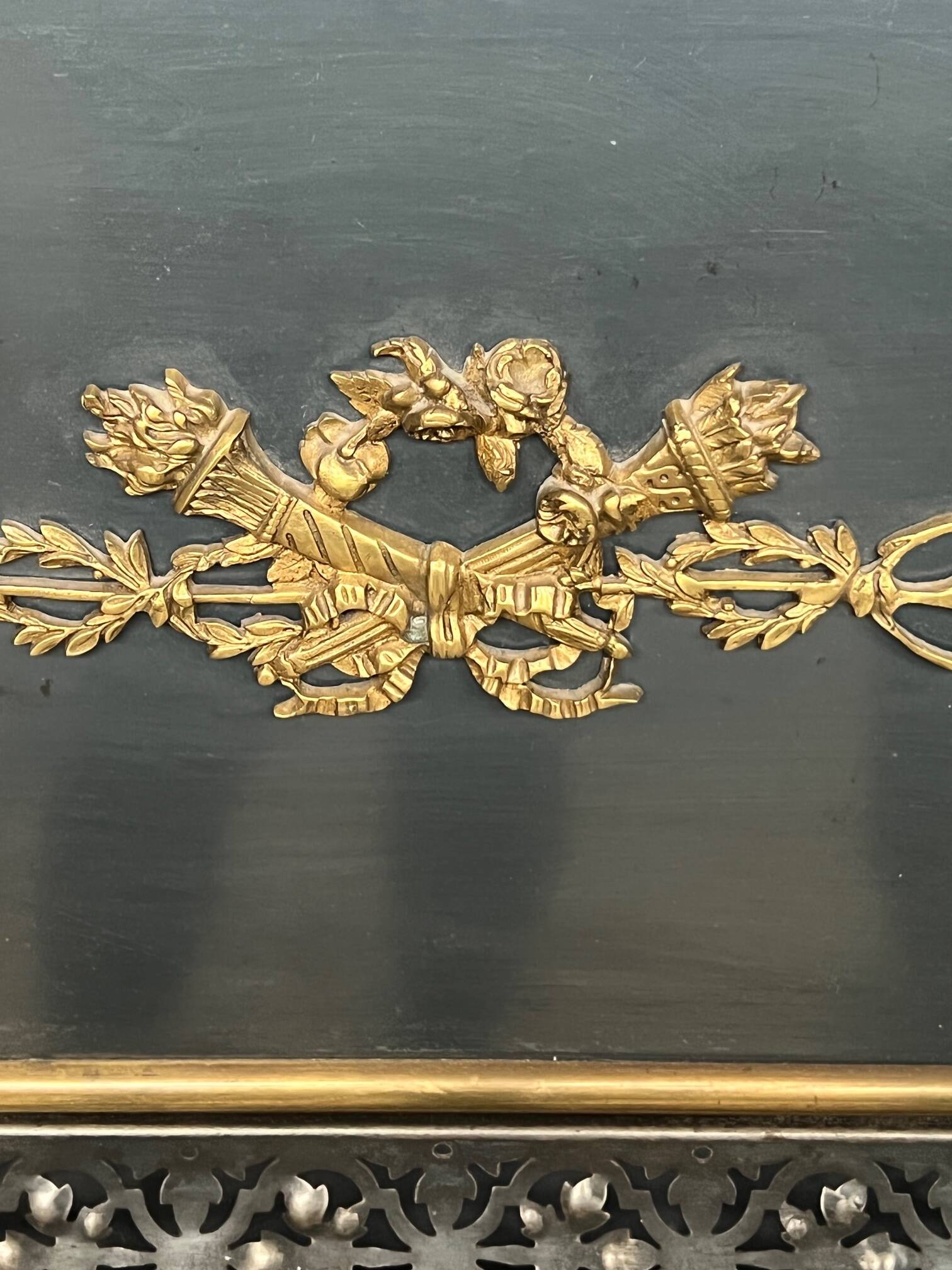Fireplace screen. Bronze, copper, metal, gilding.
