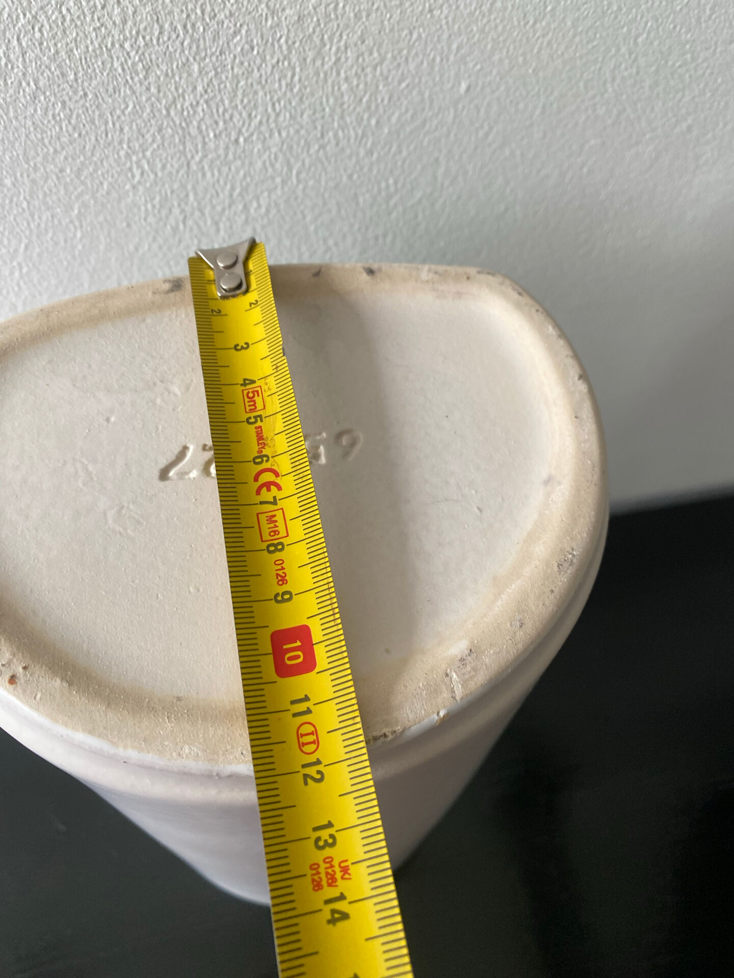 Large vintage vase numbered in pale green and white.