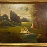 French School around 1880: animated lake landscape signed J Durand