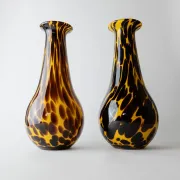 Vintage Murano glass vase from the 1990s, yellow art glass with black spots, postmodern Italian design.