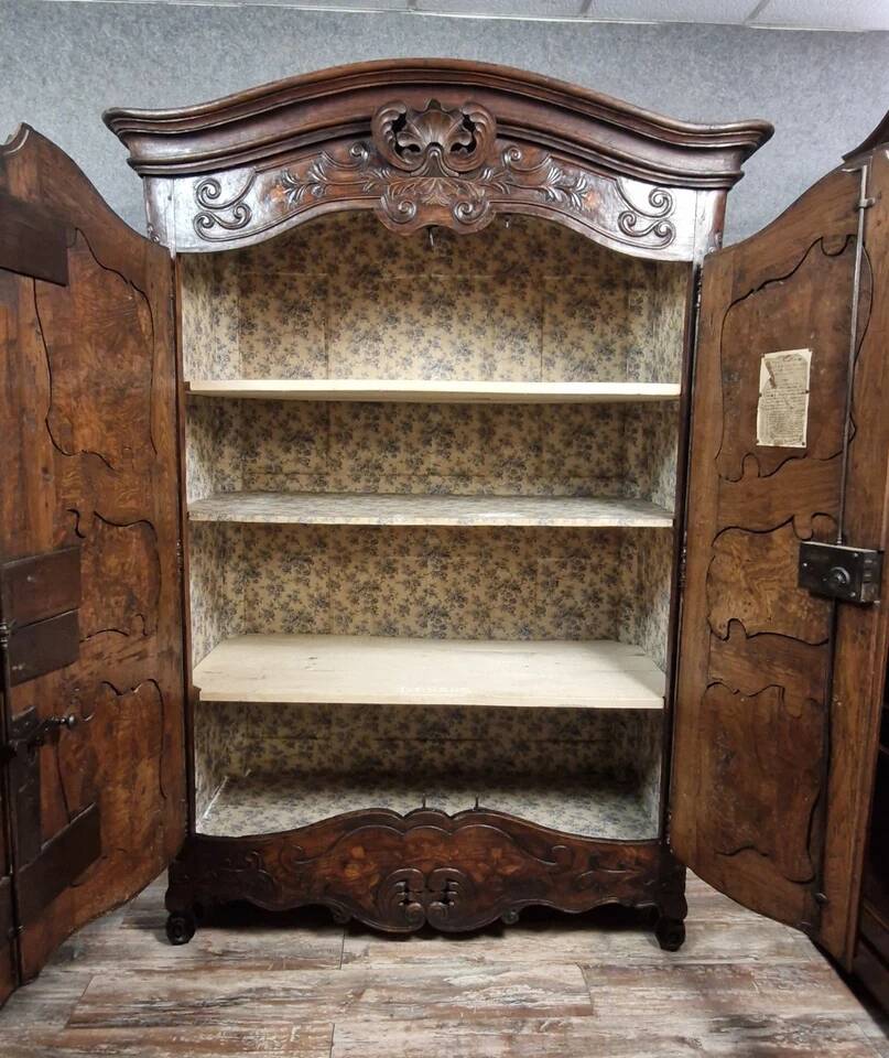 Louis XV period armoire in marquetry, elm and walnut