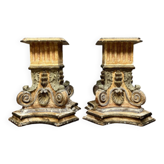 Pair of Corinthian Capitals in carved and gilded wood