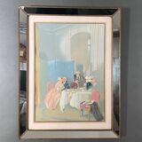 Watercolor on paper in the style of Guiraud de Scévola interior scene