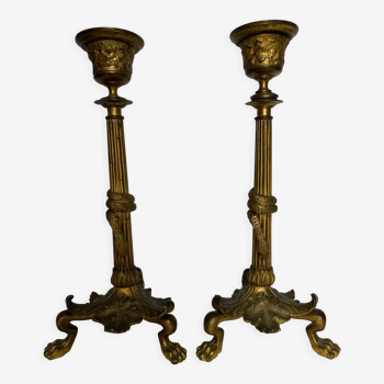 Pair of antique torches in gilded bronze