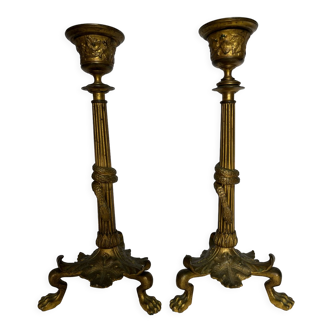Paire de flambeaux anciens en bronze doré